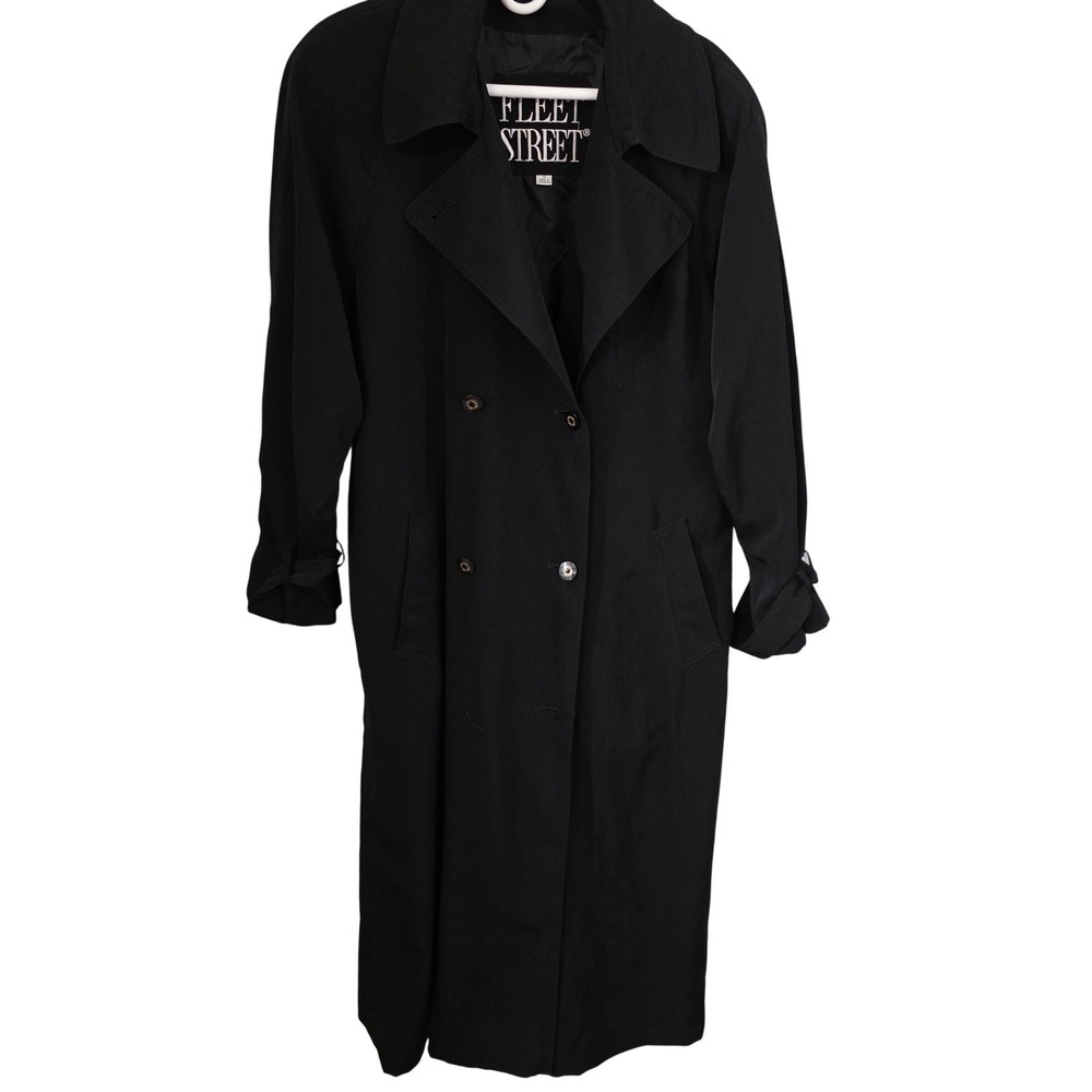 Fleet Street Women‎ Black Double Breasted Trench Coat Size 12 oversized